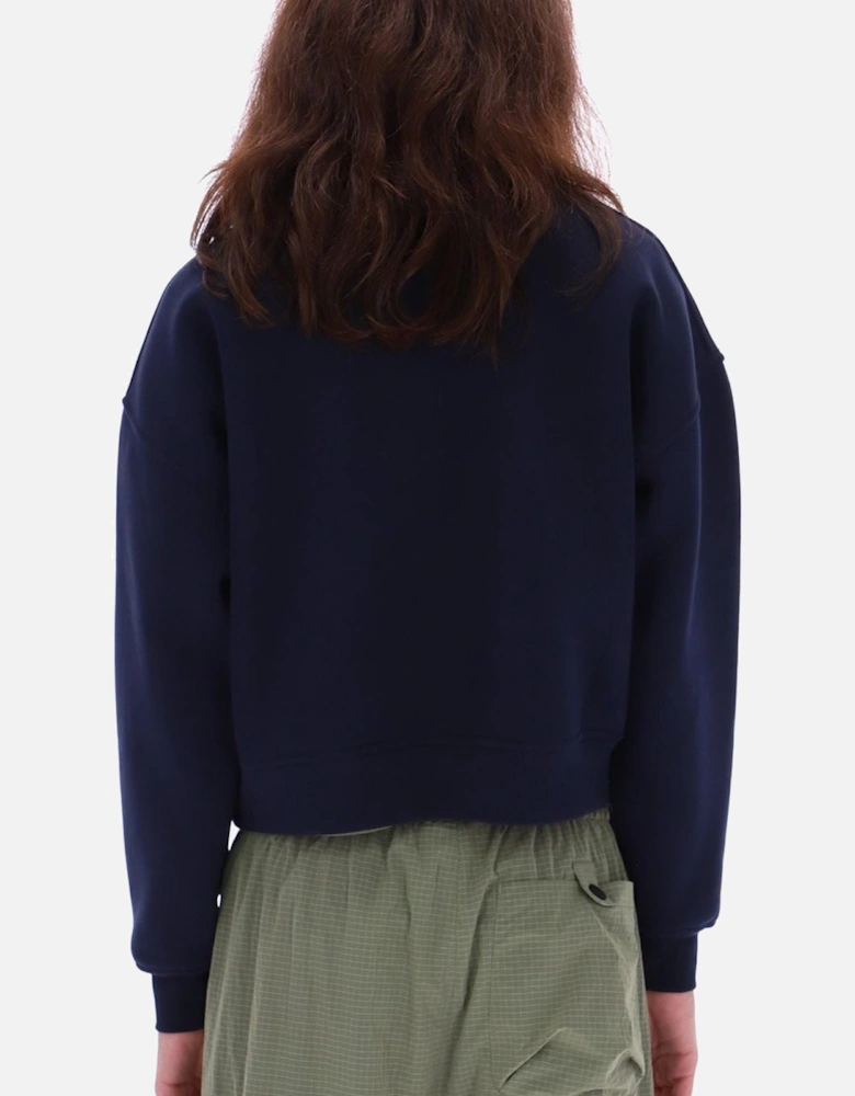 Tina Logo Cropped Crew Cotton Women's Blue Sweatshirt