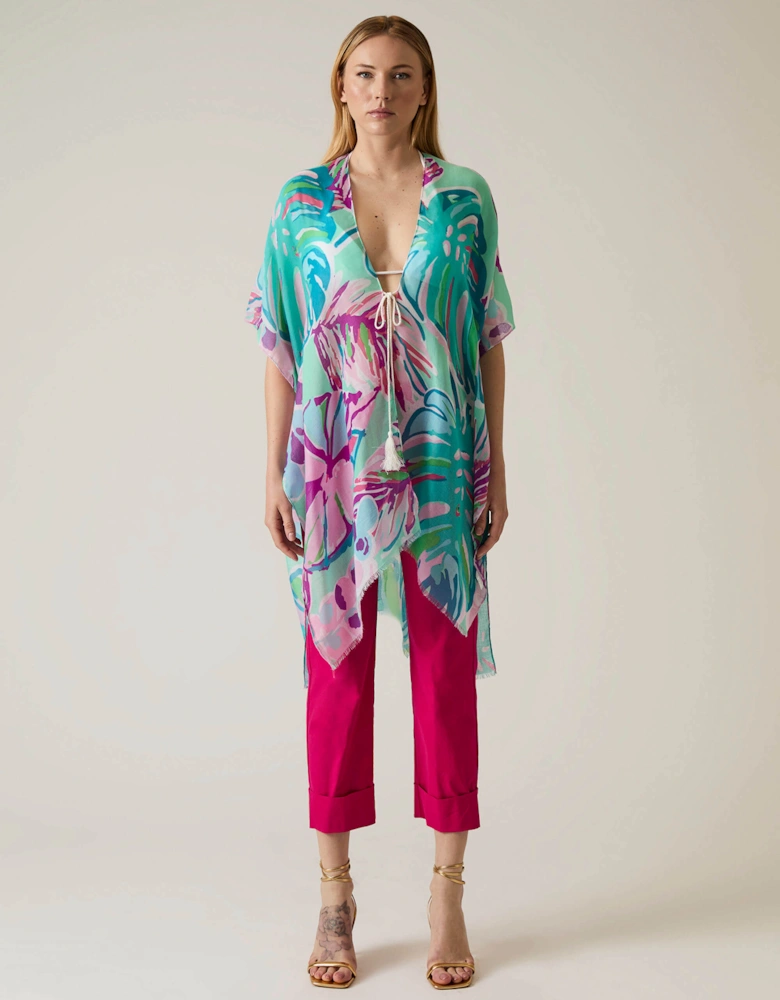 Leaf Print Blue Kaftan