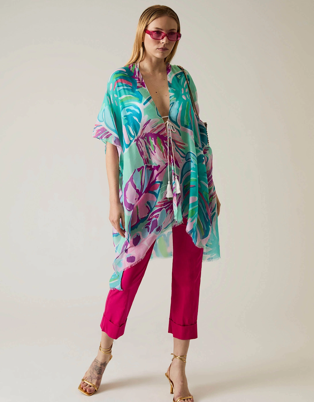 Leaf Print Blue Kaftan