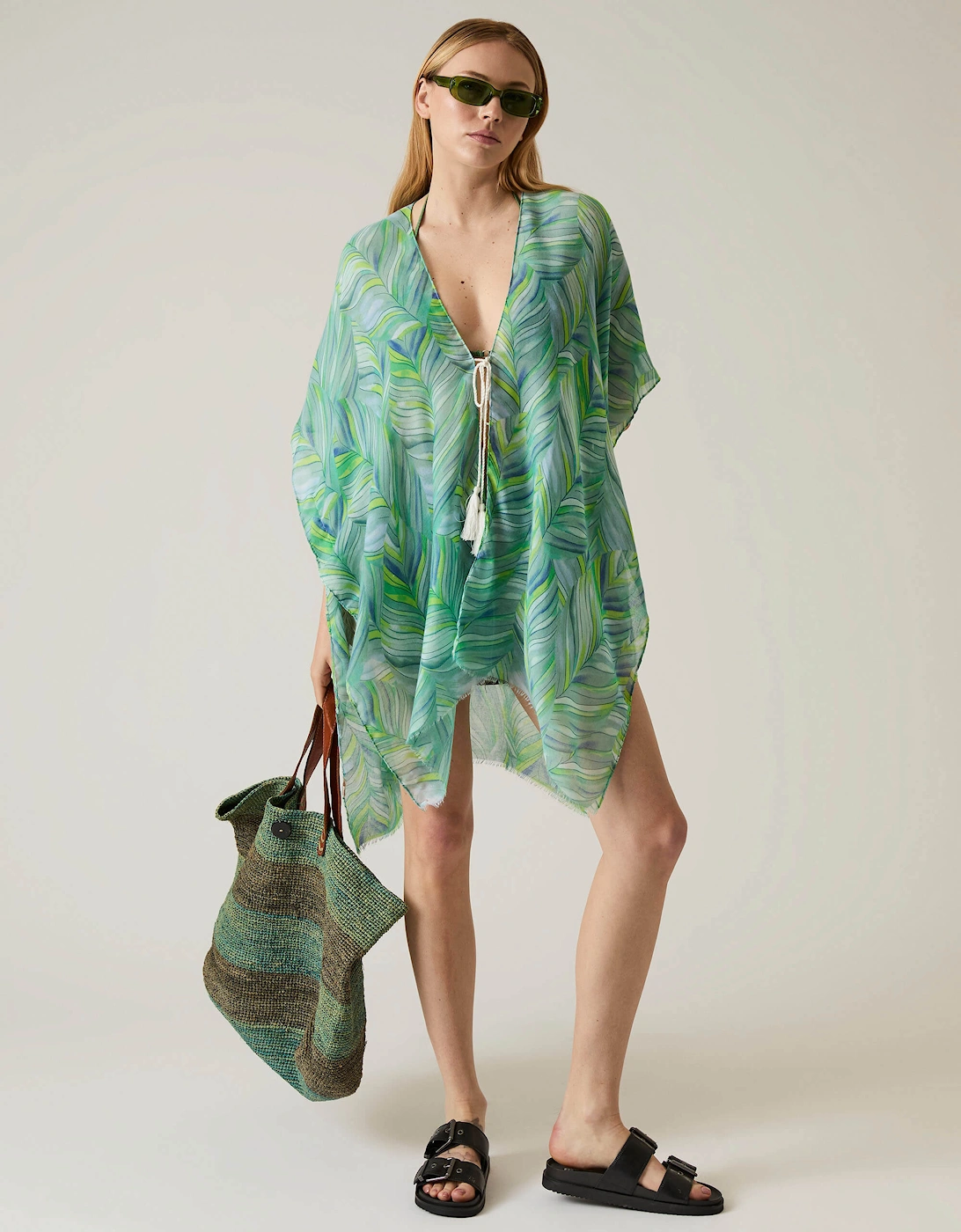 Abstract Print Green Kaftan