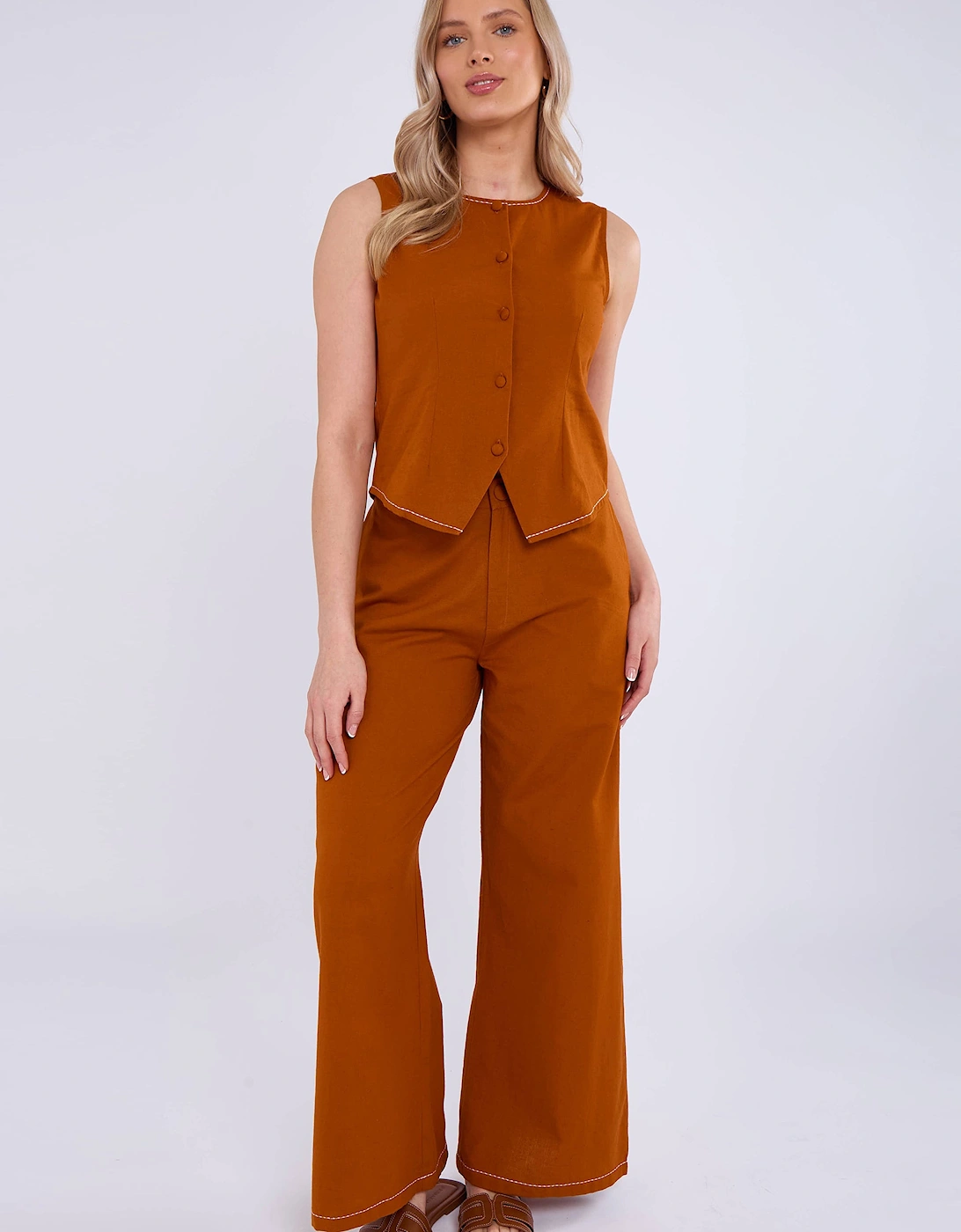 Rust Contrast Embroidery Stitch Detail Trouser, 4 of 3