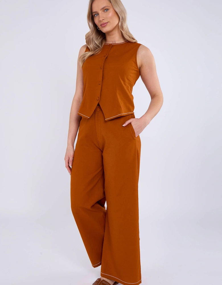 Rust Contrast Embroidery Stitch Detail Trouser