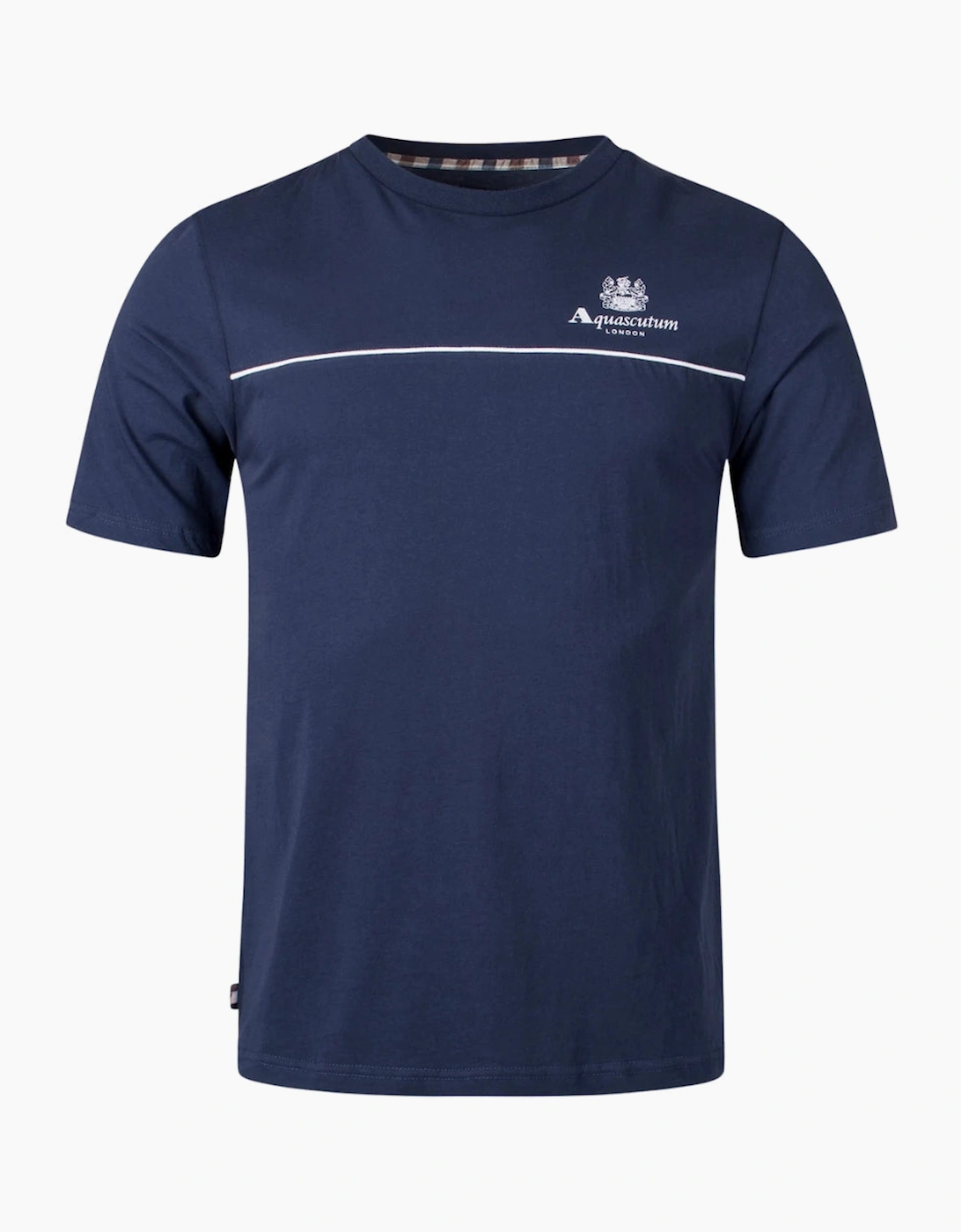 Aquascutum Men's Navy Active Piping Design Blue T-Shirt - Size: 40