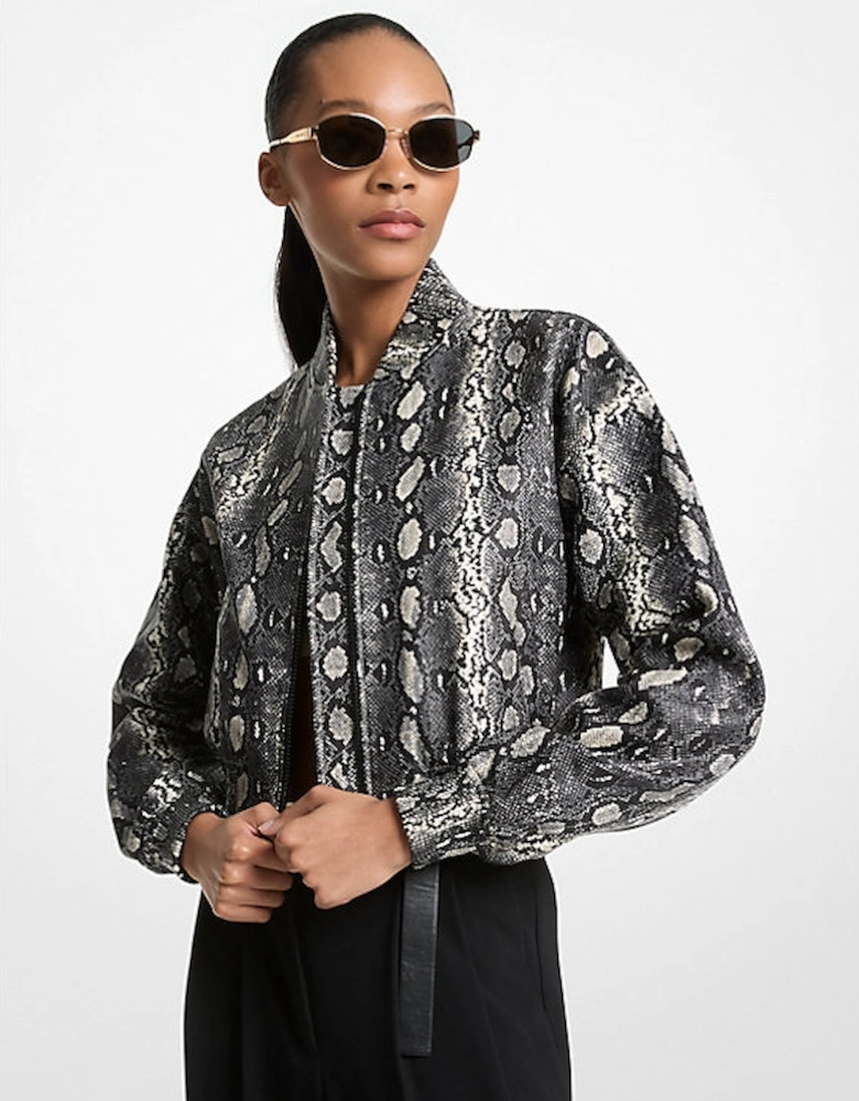 Snake Embossed Leather Blouson Jacket