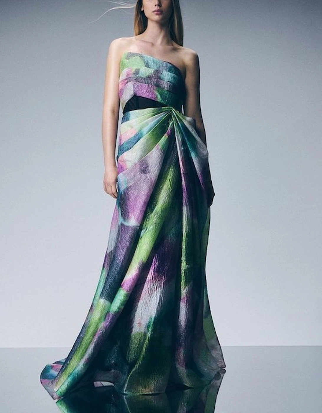 Digital Ophelia Printed Organza Fishtail Corset Maxi Dress, 5 of 4