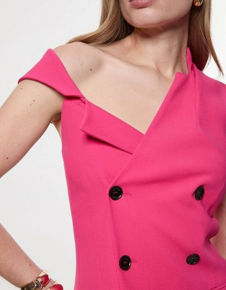 Compact Stretch Asymmetric Collar Tailored Pencil Maxi Dress