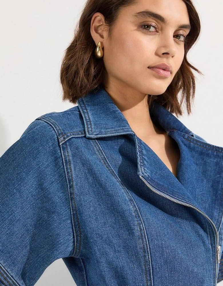 Denim Pleated Hem Biker Dress