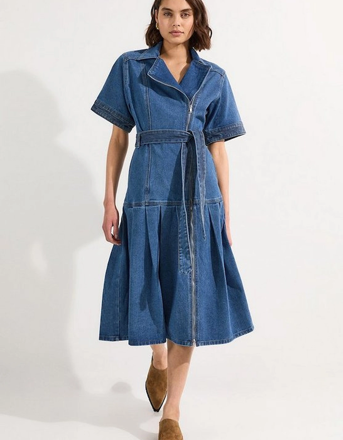 Denim Pleated Hem Biker Dress, 5 of 4