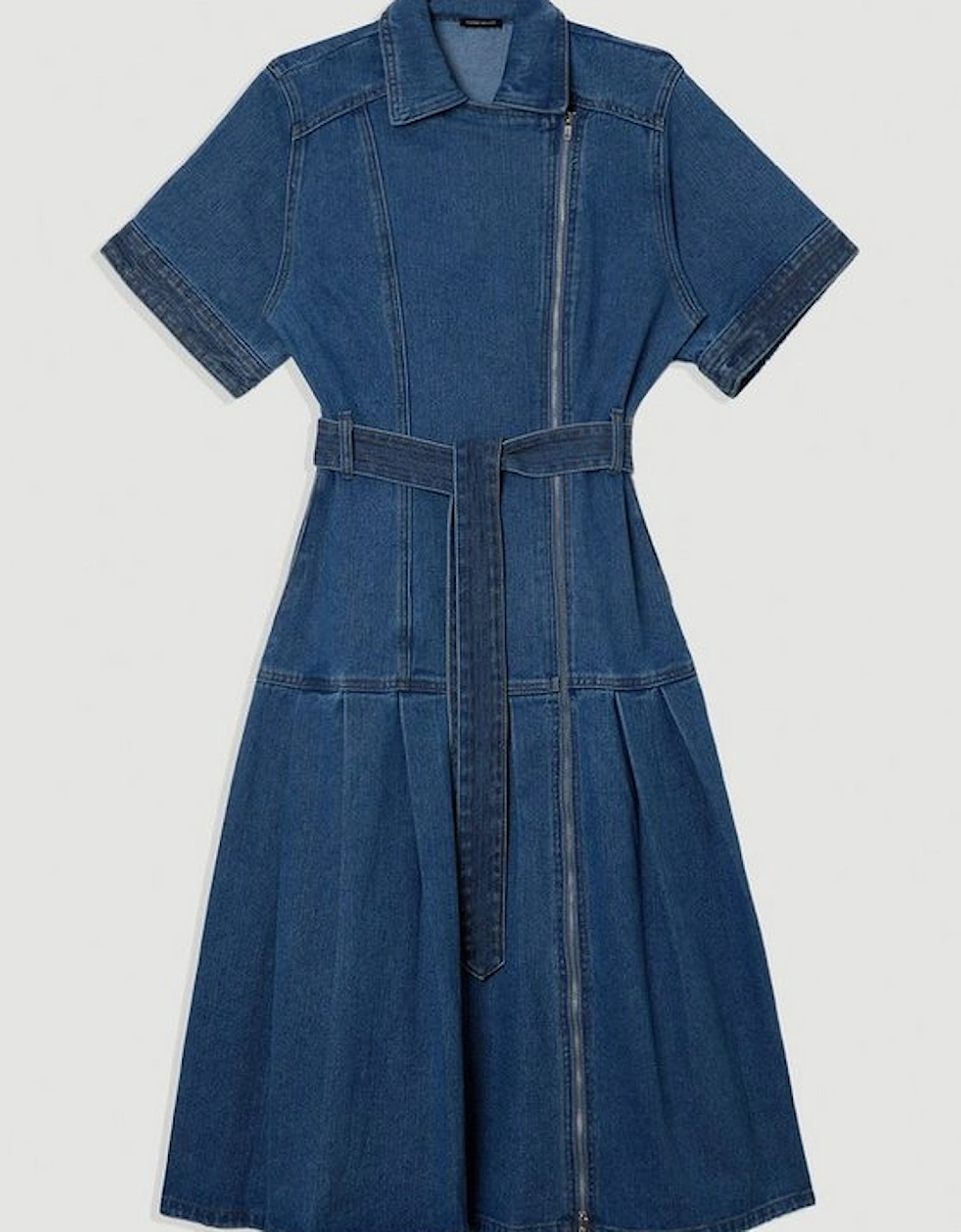Denim Pleated Hem Biker Dress