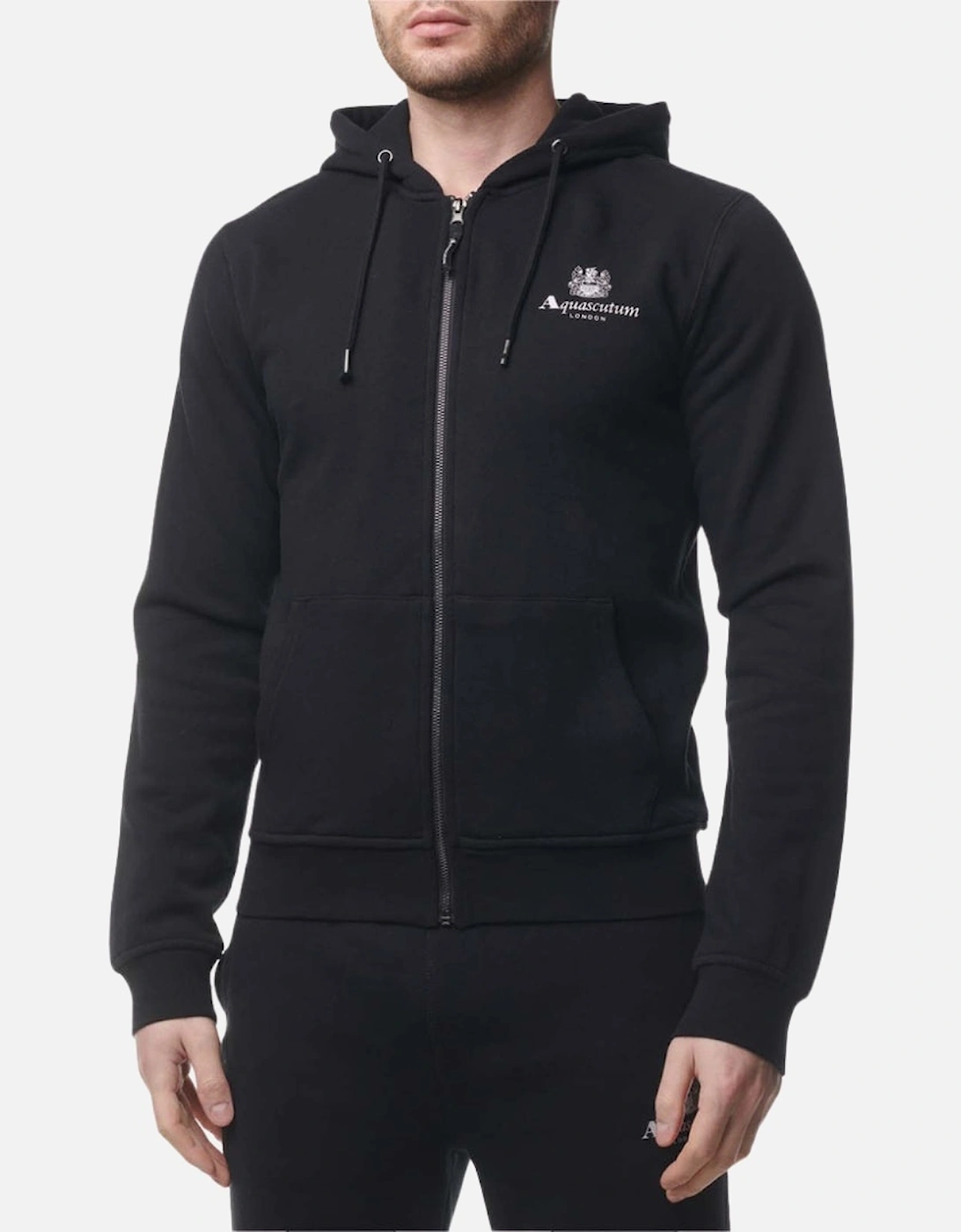 Aquascutum Active Small Logo Full-Zip Black Hoodie