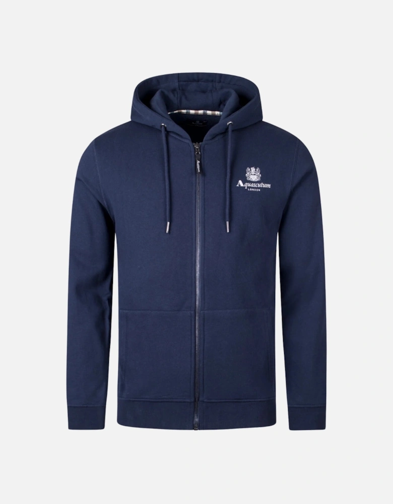 Aquascutum Active Small Logo Full-Zip Navy Blue Hoodie