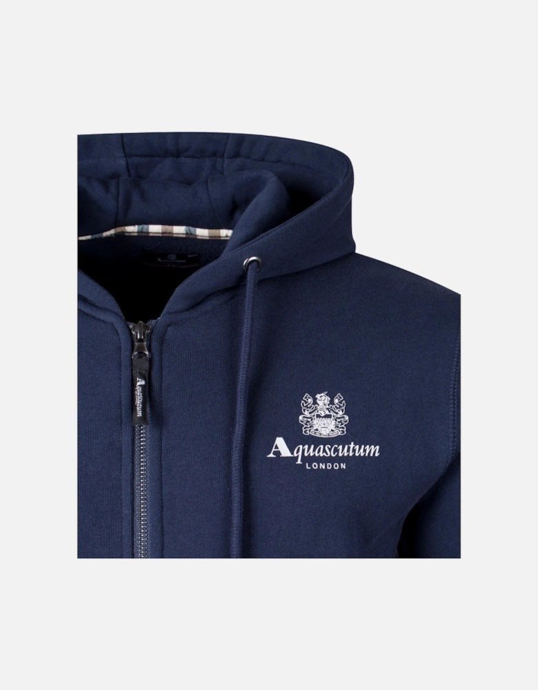Aquascutum Active Small Logo Full-Zip Navy Blue Hoodie