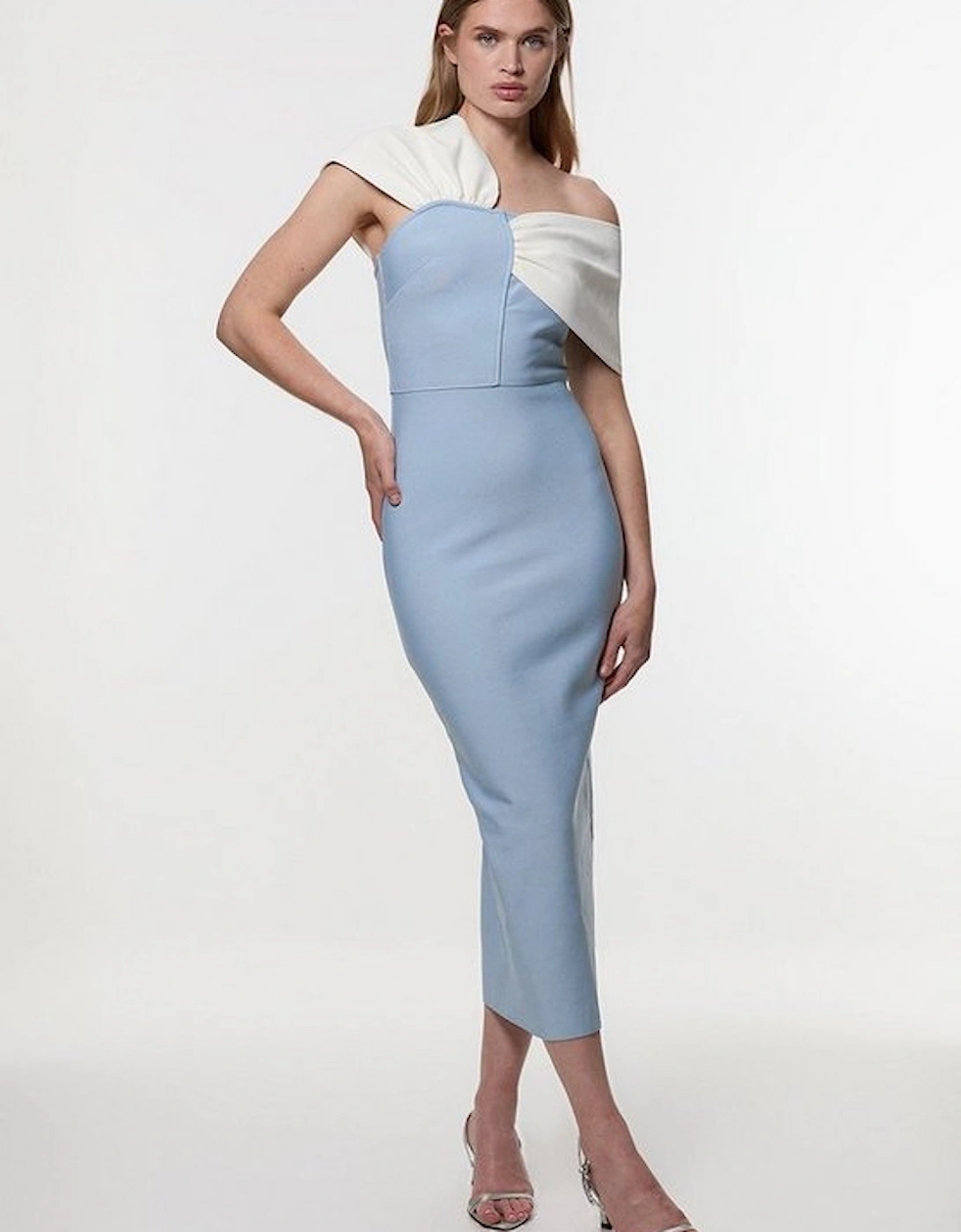 Figure Form Bandage Asymmetric Strap Knit Midi Dress, 4 of 3