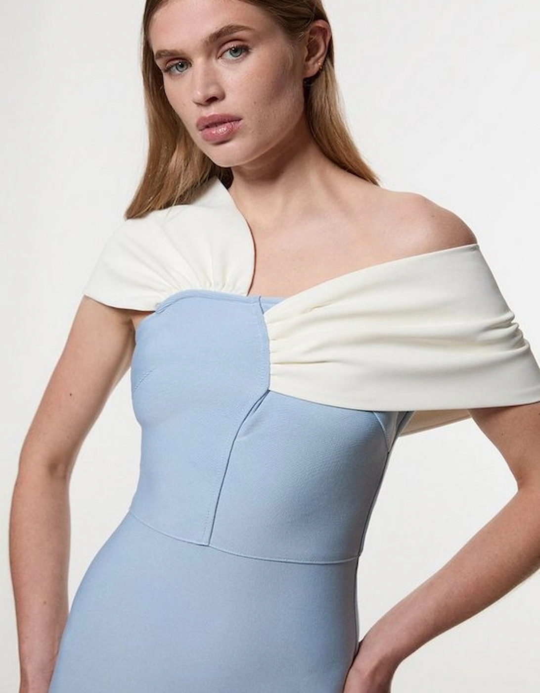 Figure Form Bandage Asymmetric Strap Knit Midi Dress