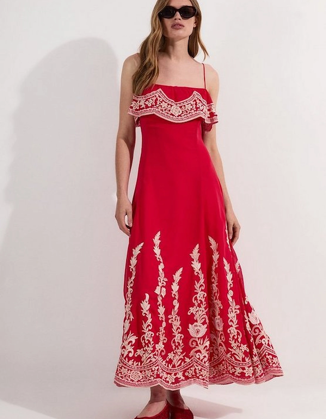 Embroidered Applique Strappy Midi Dress, 4 of 3