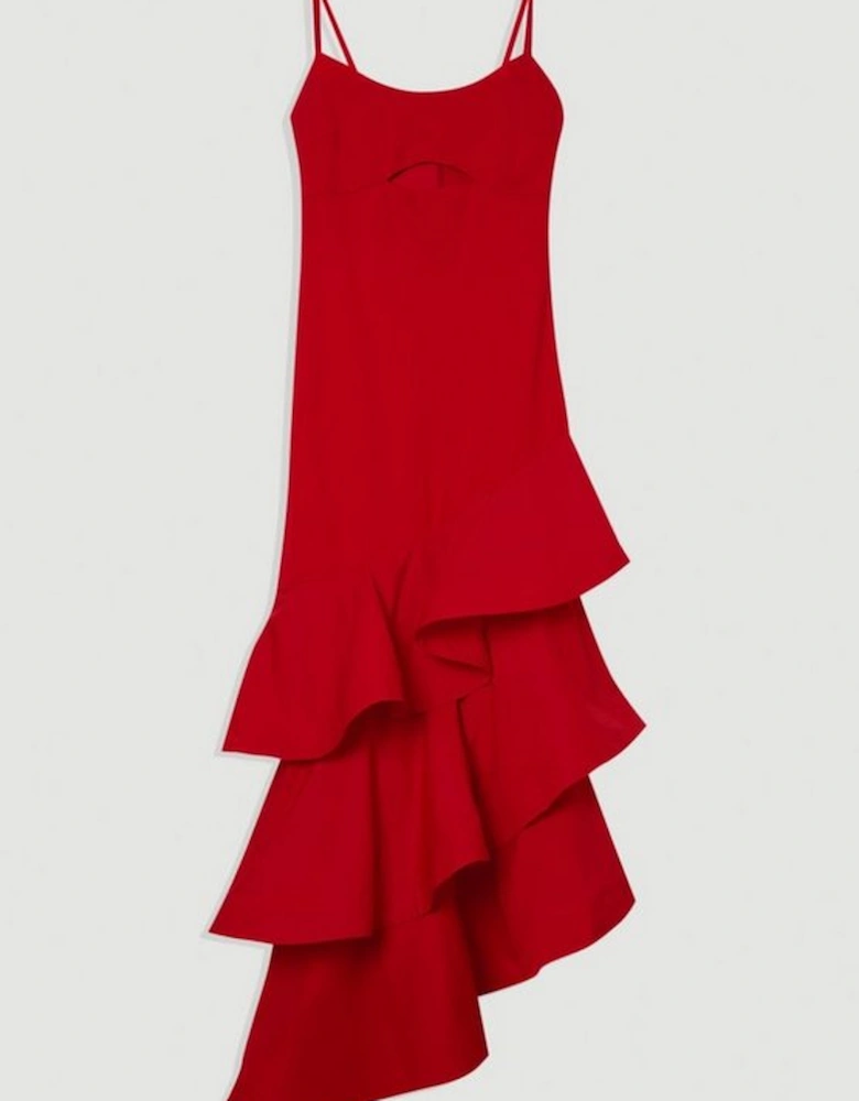 Cotton Ponte Jersey Ruffle Hem Maxi Dress