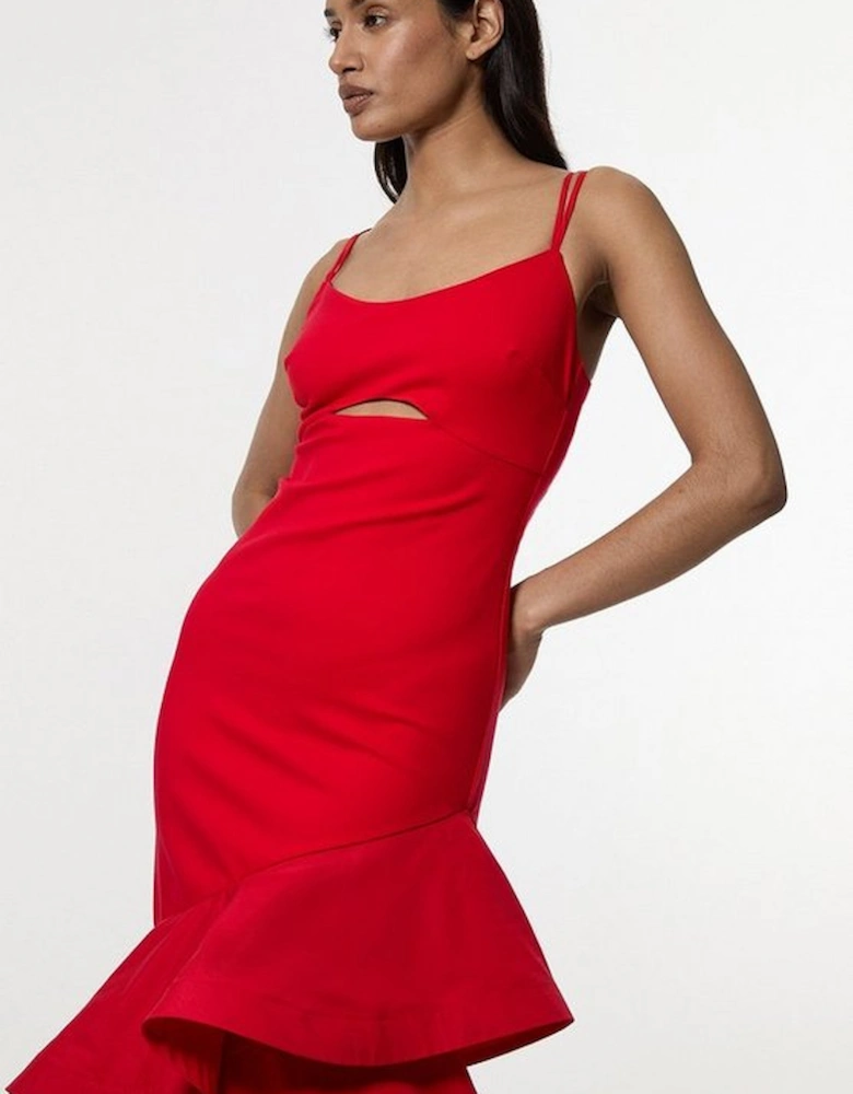 Cotton Ponte Jersey Ruffle Hem Maxi Dress