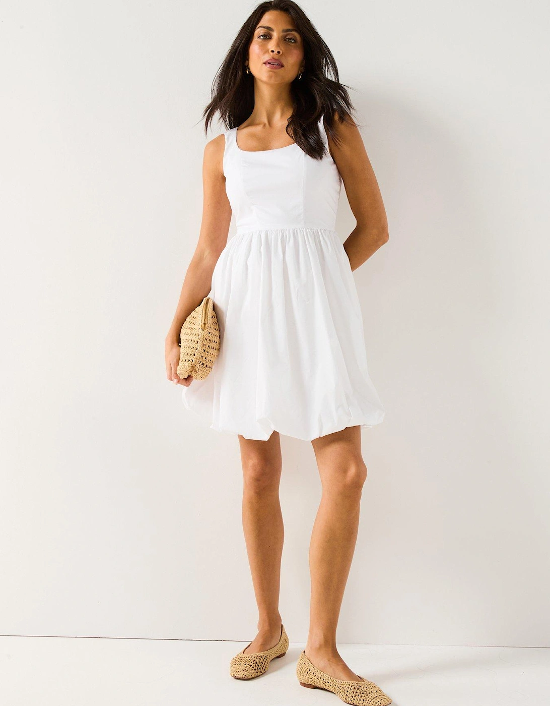 Mio Sleeveless Bubblehem Dress - White, 2 of 1