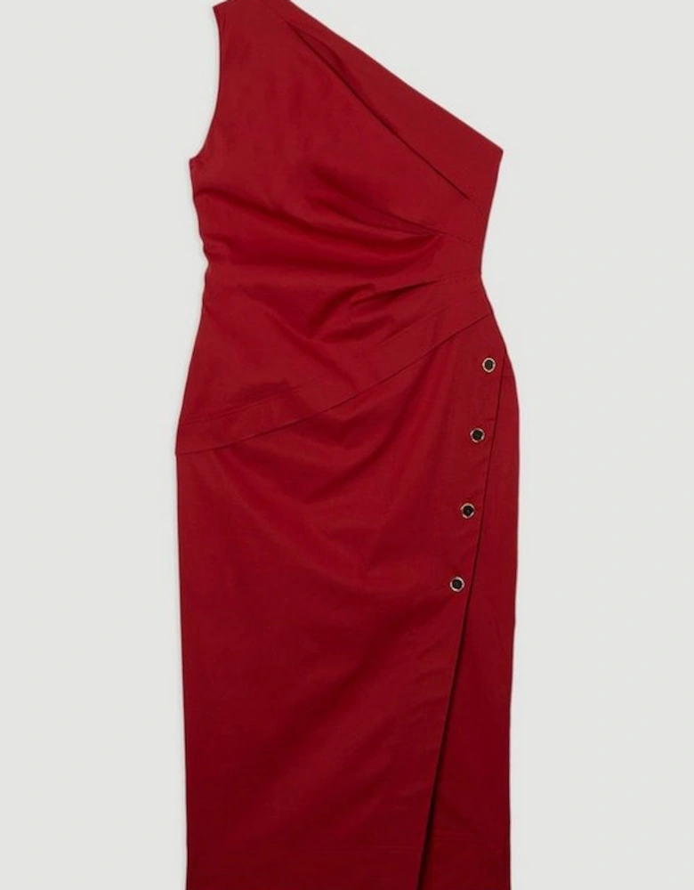 Tailored Polished Cotton Asymmetric Drape Pencil Dress
