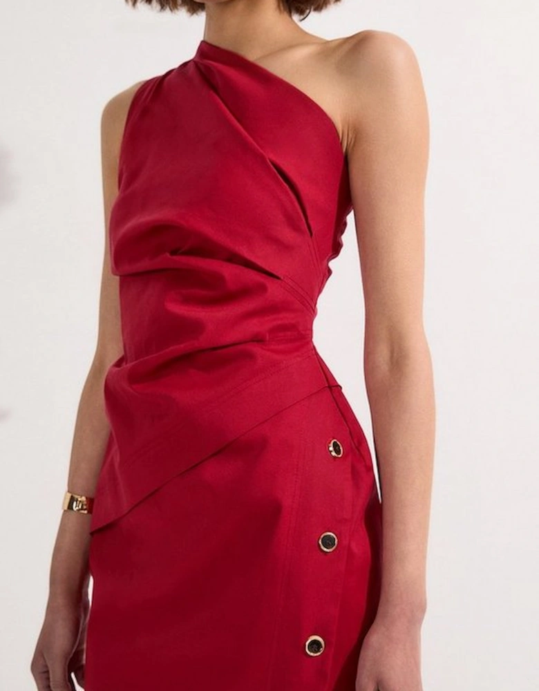 Tailored Polished Cotton Asymmetric Drape Pencil Dress