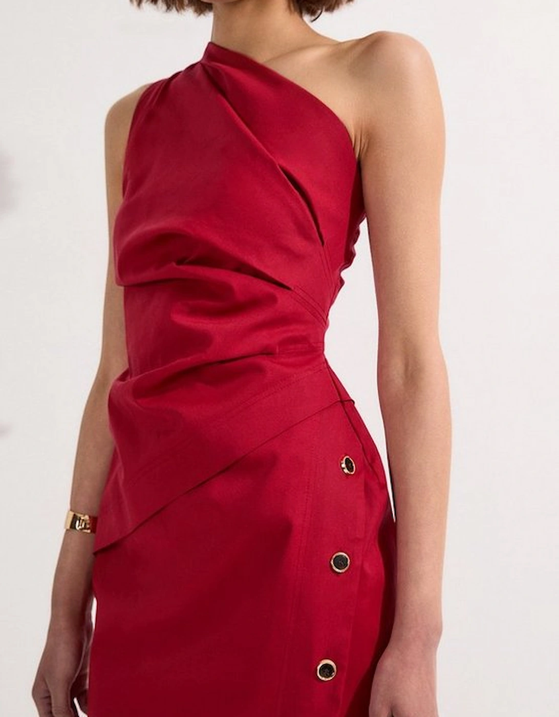 Tailored Polished Cotton Asymmetric Drape Pencil Dress