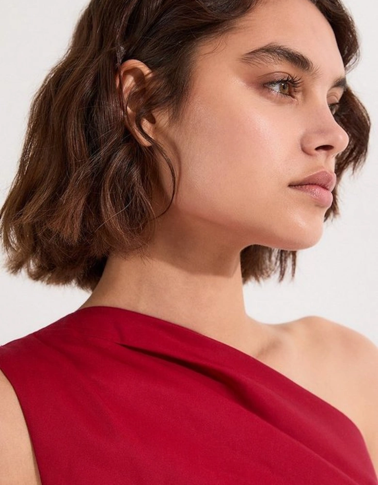 Tailored Polished Cotton Asymmetric Drape Pencil Dress