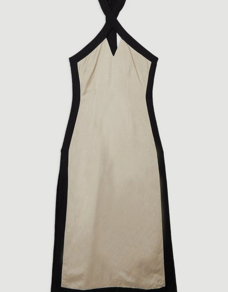 Contrast Linen Halter Neck Woven Maxi Dress