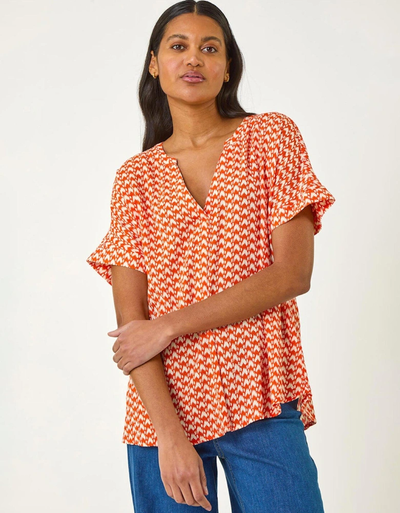 Abstract Print Tunic Top - Orange
