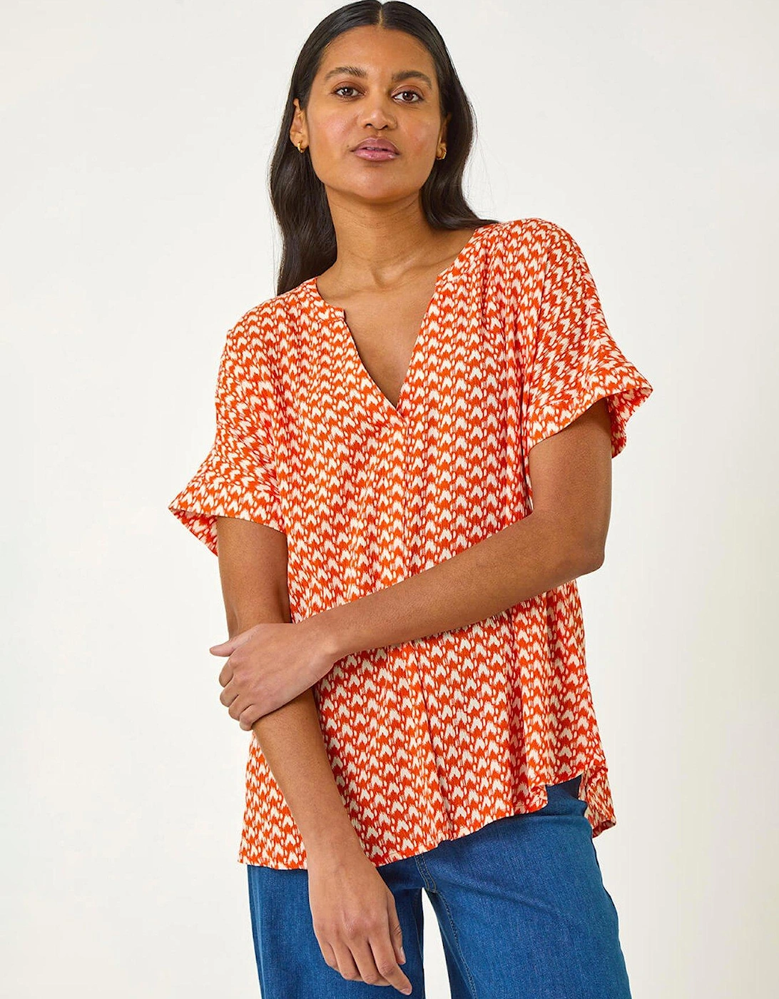 Abstract Print Tunic Top - Orange, 2 of 1
