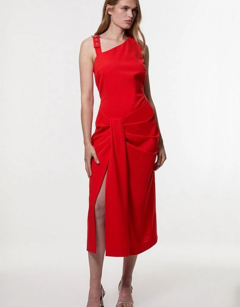 Tailored Asymmetric Neck Strappy Detail Dress
