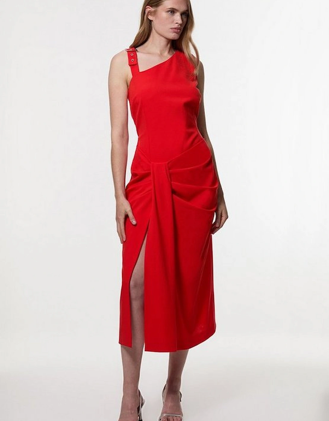 Tailored Asymmetric Neck Strappy Detail Dress, 4 of 3