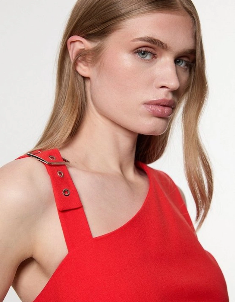 Tailored Asymmetric Neck Strappy Detail Dress