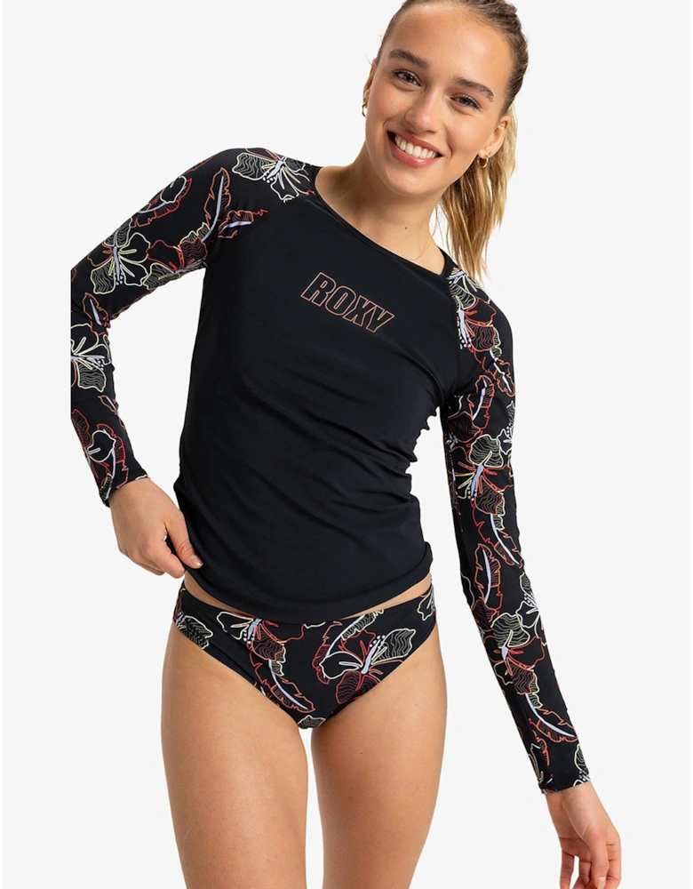 Womens Active Long Sleeve Lycra Surf Rashguard - Black
