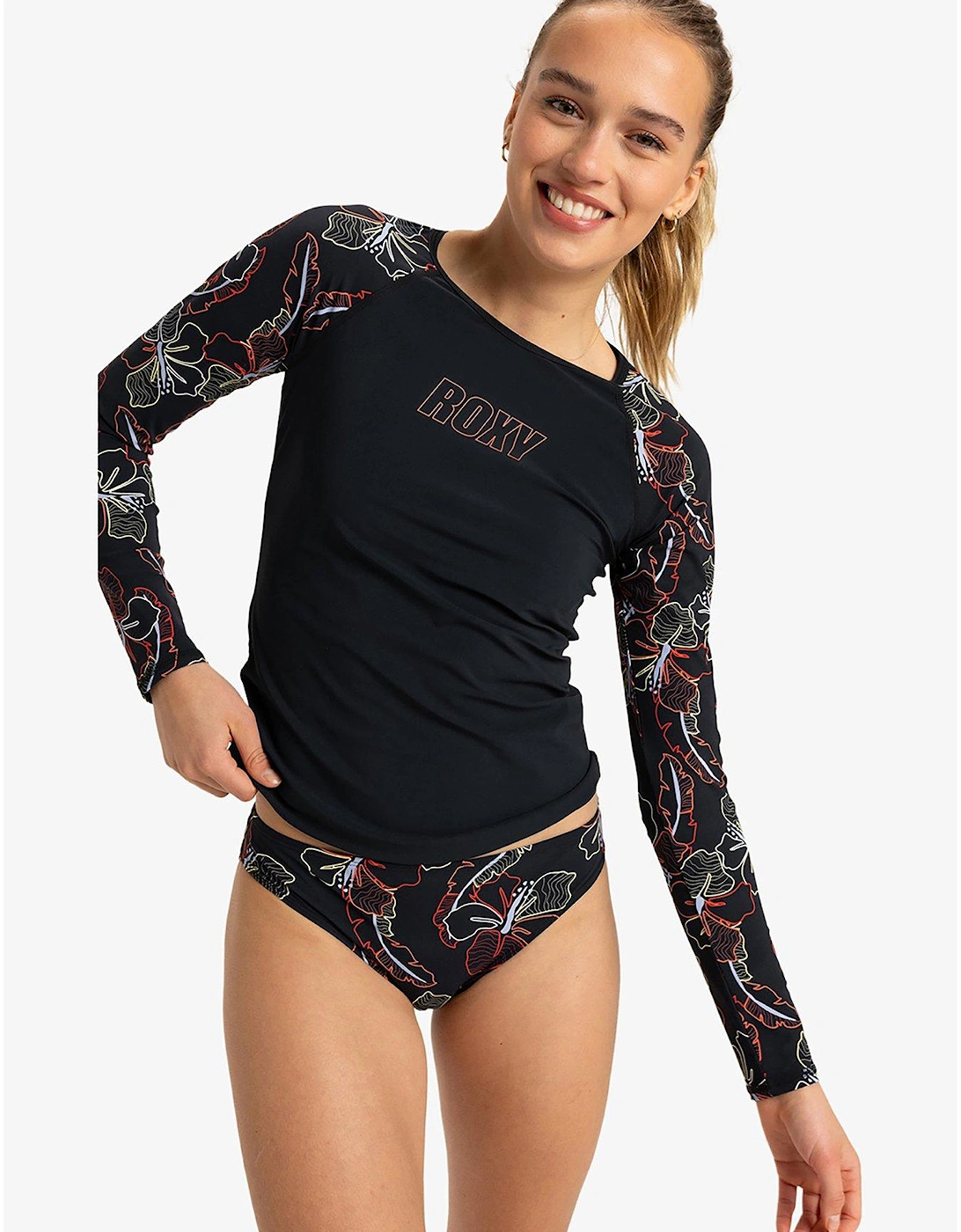 Womens Active Long Sleeve Lycra Surf Rashguard - Black, 2 of 1