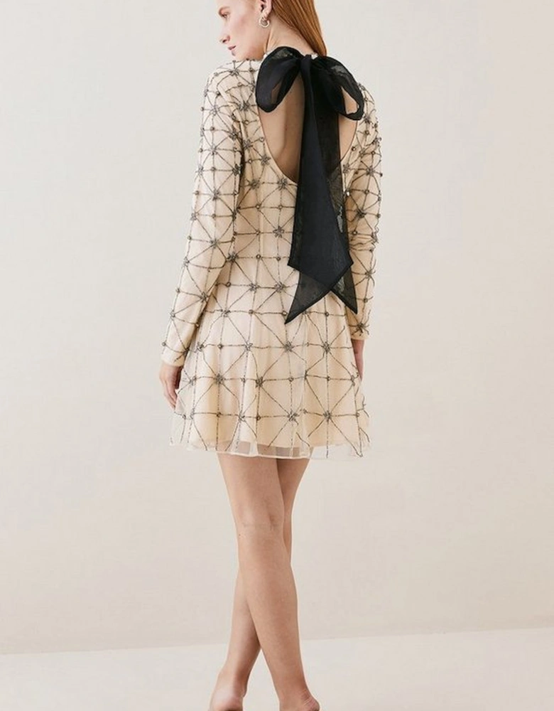 Tall Lydia Millen Embellished Tie Detail Woven Mini Dress