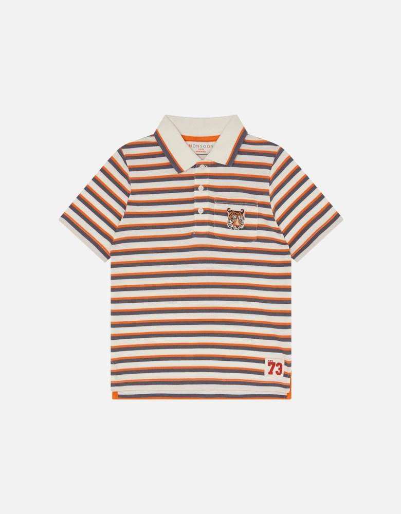 Boys Stripe Polo With Badge - Multi