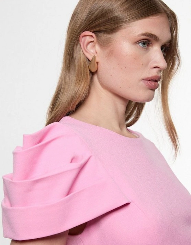 Structured Crepe Shoulder Detail Tailored Midi Dress