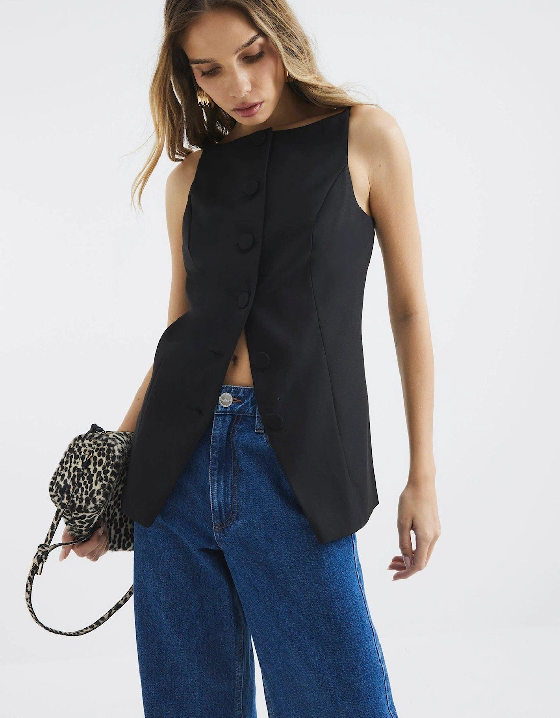 Square Neck Strappy Waistcoat - Black, 2 of 1