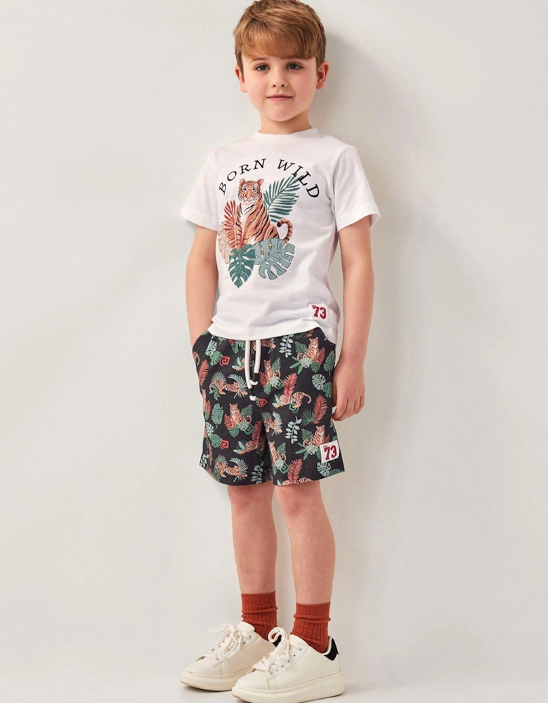 Boys Born Wild Tiger Co-ord Shorts - Navy