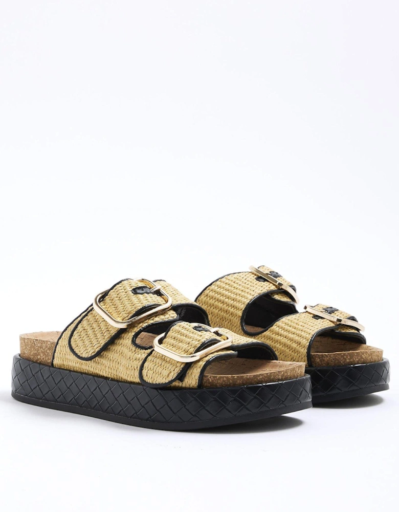 Raffia Double Strap Footbed Sandals