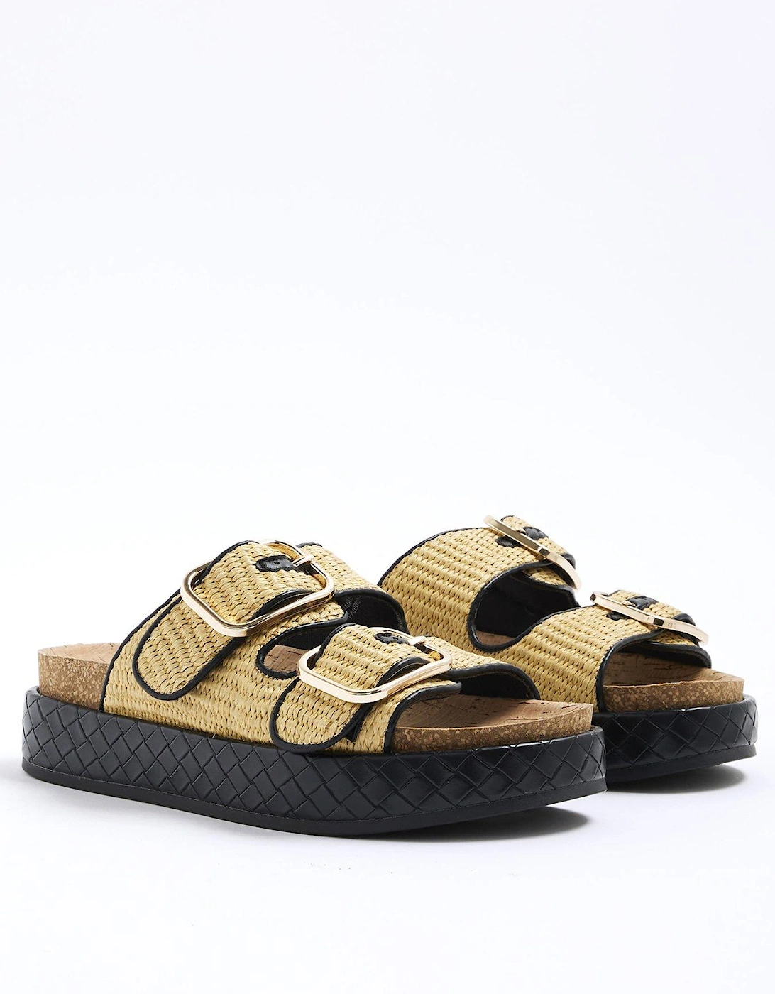 Raffia Double Strap Footbed Sandals, 2 of 1