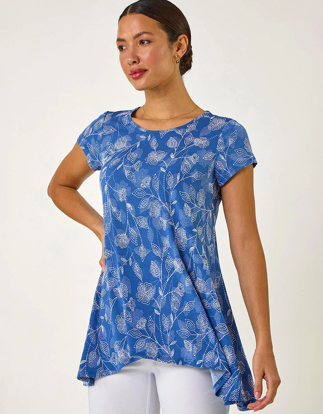 Textured Floral Print Tunic Top - Blue, 2 of 1