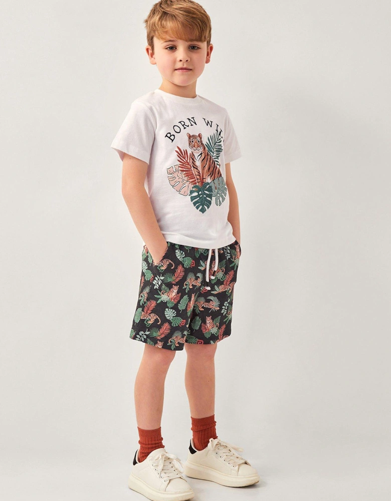 Boys Born Wild Tiger Co-ord Tshirt - Navy