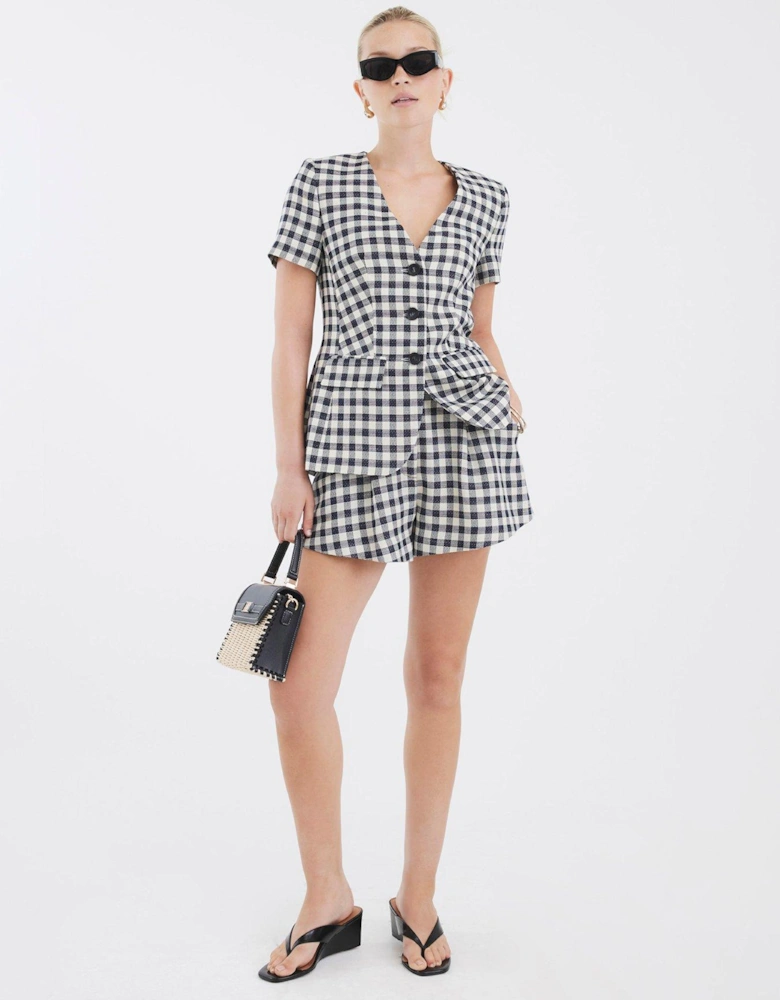 Gingham Flare Shorts - Black