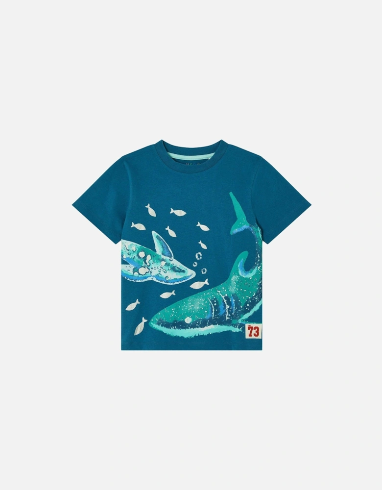 Boys Sea Shark Short Sleeve Tshirt - Blue
