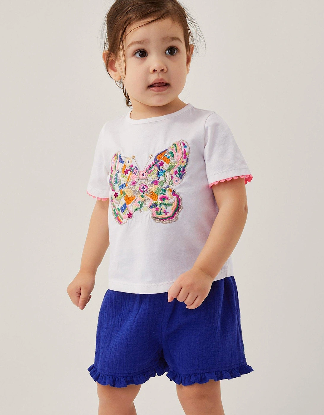 Baby Girls Jersey Butterfly Tshirt And Short Set - Light Cream, 2 of 1