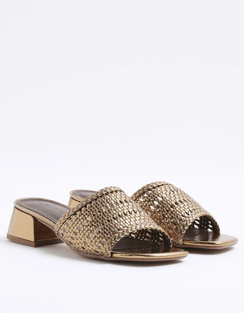 Wide Fit Woven Block Heel Mule Sandals