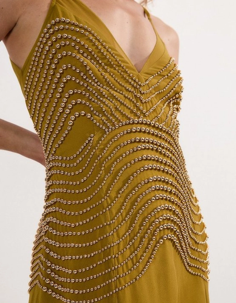 Embellished Geo Strappy Woven Maxi Dress
