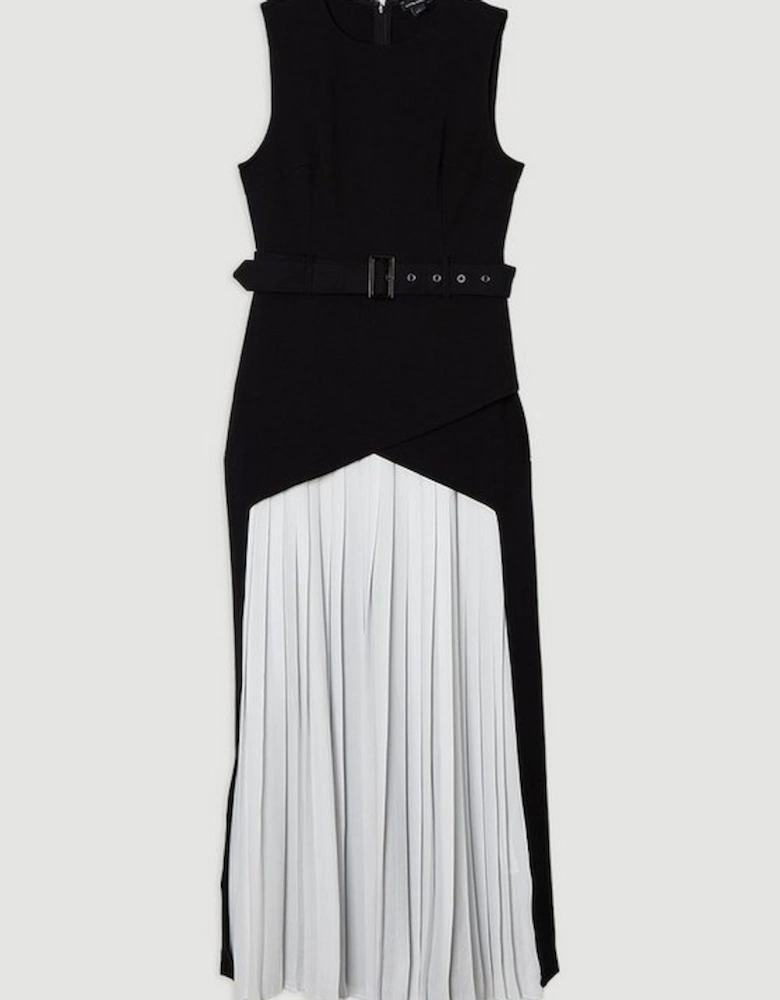 Ponte And Georgette Jersey Pleated Maxi Dress