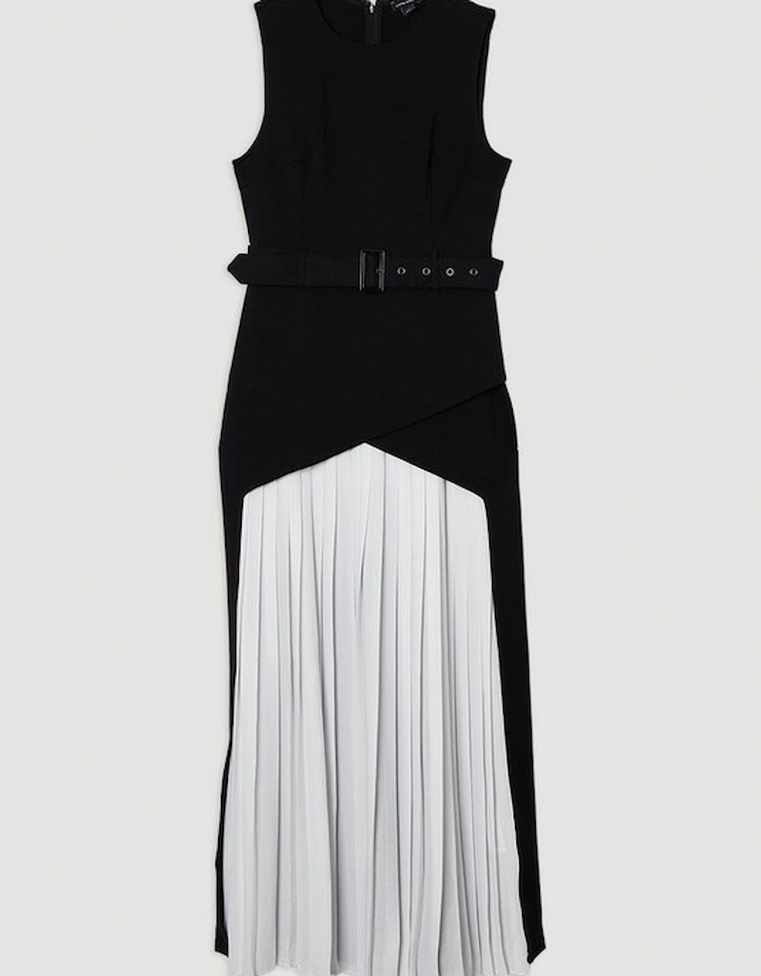 Ponte And Georgette Jersey Pleated Maxi Dress
